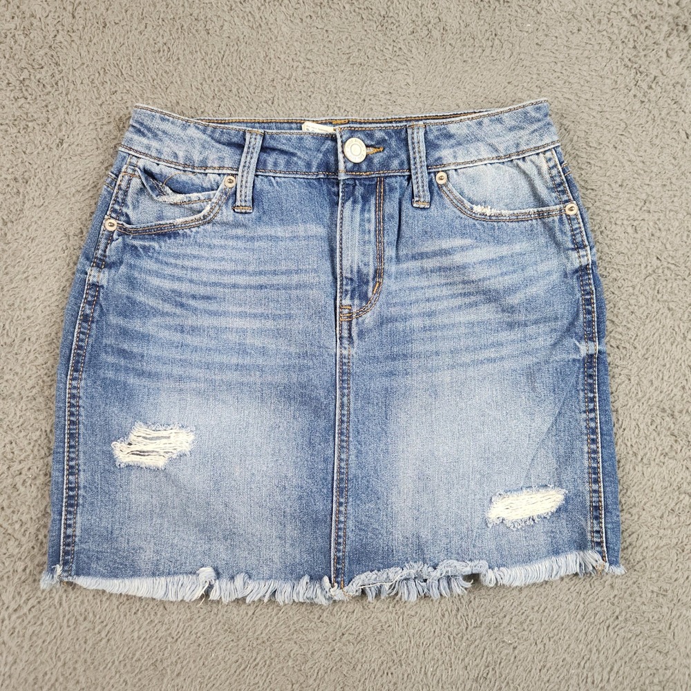 Mudd Y2K VTG Denim Mini Skirt Blue Jean Cotton Pockets Women's Jr Size 3 Small‎